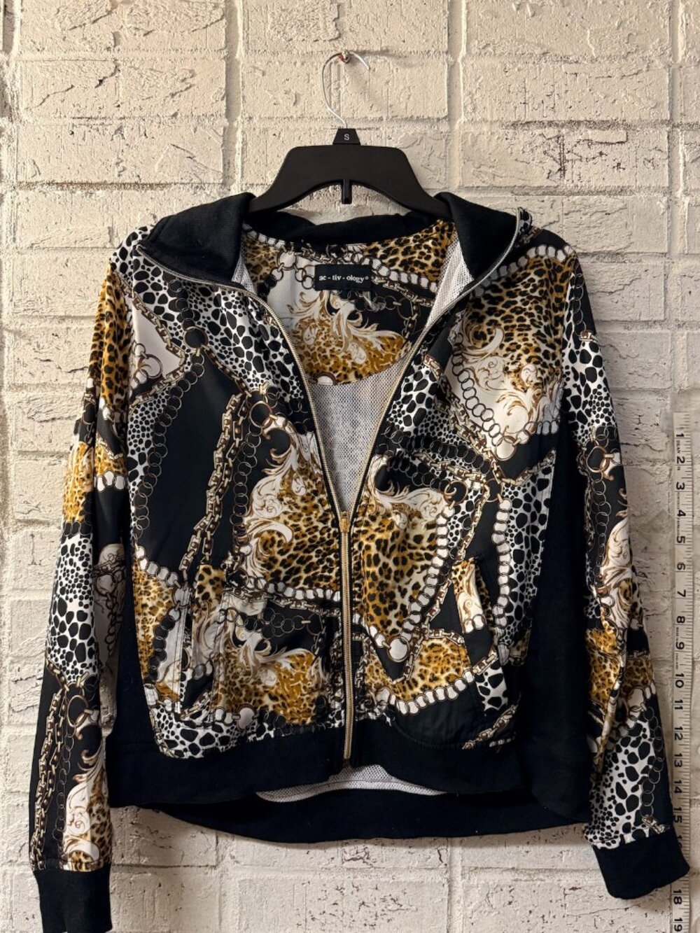 Ac-tiv-ology Leopard Chain Print Zip Front Jacket Size PM Petite Med animal